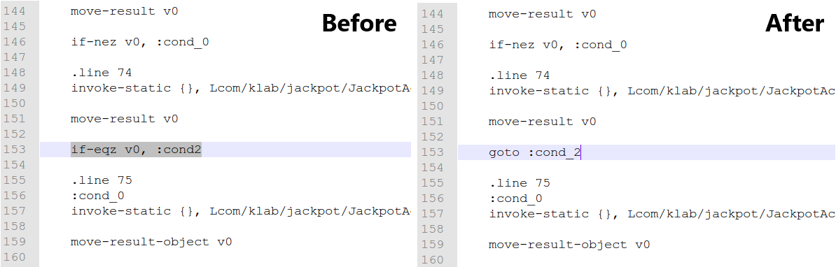 Replacing if-eqz with goto /posts/201912-sifas-pc/Images/3-ChangeSmaliCommand.png